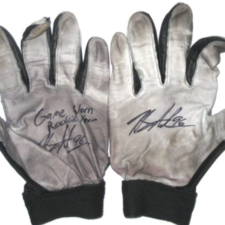 Henry Anderson Indianapolis Colts Rookie Game Worn & Signed White, Gray & Black Nike Gloves - Good Use with Blood Stain!!!