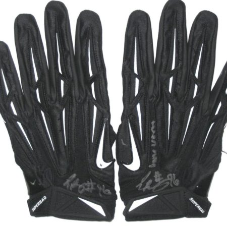 Jay Bromley New York Giants Game Worn & Signed Black & White Nike Gloves