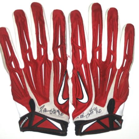 Jay Bromley New York Giants Game Used & Signed Red & White Nike Superbad 3XL Gloves
