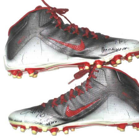 Jay Bromley New York Giants Game Used & Signed White, Red & Gray Nike Alpha Cleats