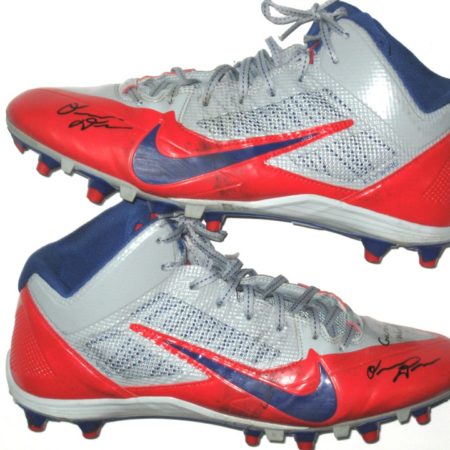 Orleans Darkwa New York Giants Game Worn & Signed Red, Gray & Blue Nike Cleats