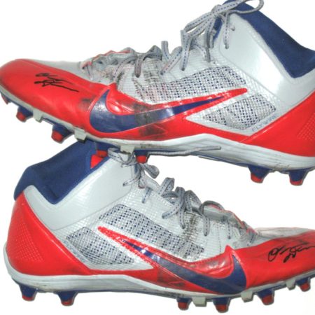 Orleans Darkwa New York Giants Game Worn & Signed Red, Gray & Blue Nike Cleats