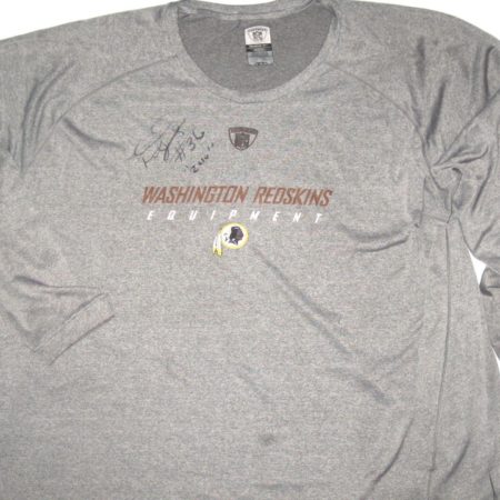 Darrel Young Training Worn & Signed Gray Washington Redskins Equipment Long Sleeve Reebok 3XL Shirt