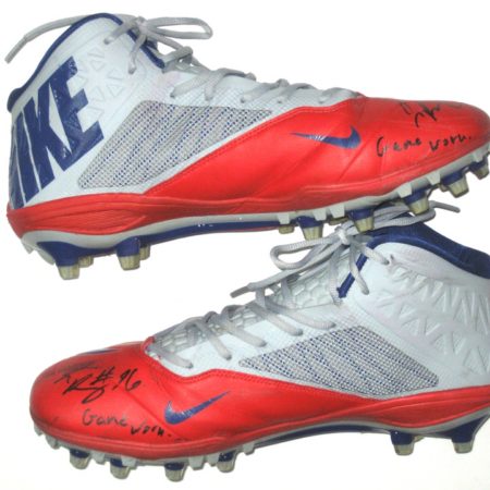 Jay Bromley New York Giants Game Used & Signed Gray, Red & Blue Nike Cleats