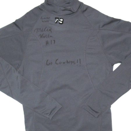 Michael Hunter Game Worn & Signed Gray Oklahoma State Cowboys Russell Long Sleeve Mock Neck Shirt
