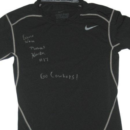 Michael Hunter Oklahoma State Cowboys Game Used & Signed Black & Silver Nike Pro Combat Compression Shirt