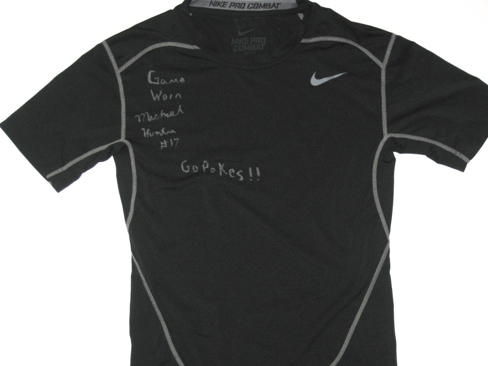 Michael Hunter Oklahoma State Cowboys Worn & Signed Black & Silver Nike Pro Combat Compression Shirt - Dawg Possessions