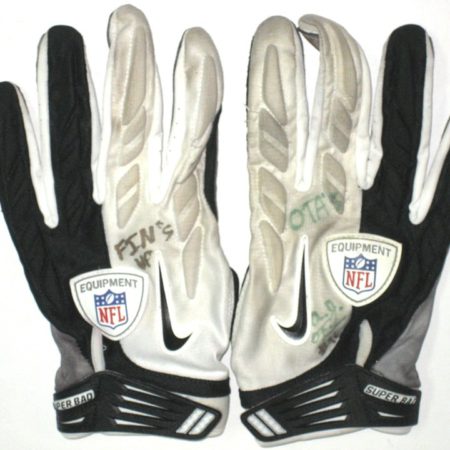 AJ Francis Miami Dolphins 2014 OTAs Worn & Autographed White, Gray & Black Nike Superbad Gloves
