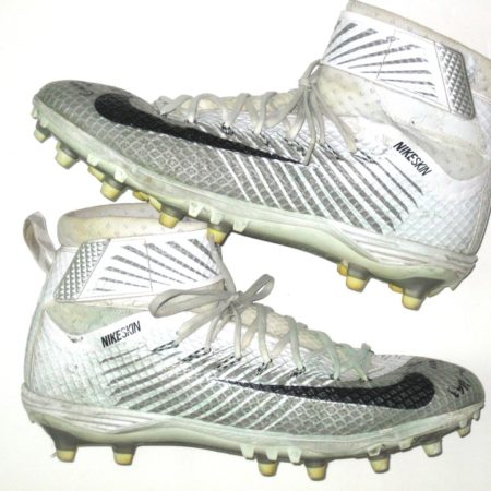 Deon Simon New York Jets Game Used & Signed White, Silver & Black Nike Lunarbeast Elite TD Cleats