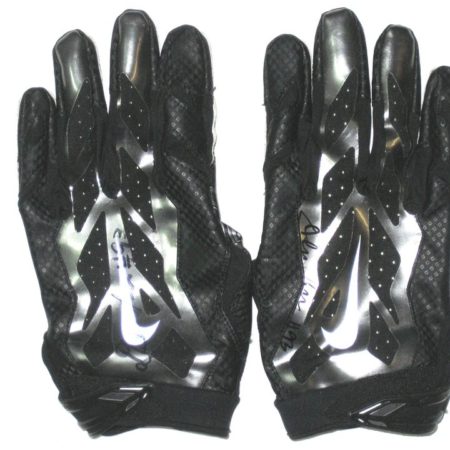 Deon Simon New York Jets Practice Worn & Signed Black & Silver Nike Vapor Jet 3XL Gloves