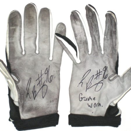Jay Bromley New York Giants Game Worn & Signed Black & Gray Nike Superbad Gloves