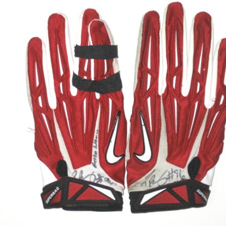 Jay Bromley New York Giants Game Worn & Signed Red & White Nike Superbad Gloves