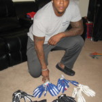 Jay Bromley with New York Giants Game Worn & Signed Black & Gray Nike Superbad Gloves