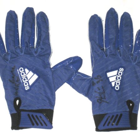 Justin Currie New York Giants Game Worn & Signed Blue Adidas Gloves