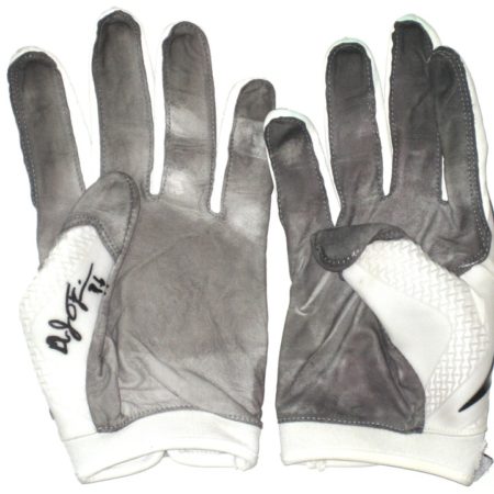 AJ Francis Miami Dolphins Practice Worn & Autographed White, Gray & Black Under Armour Gloves