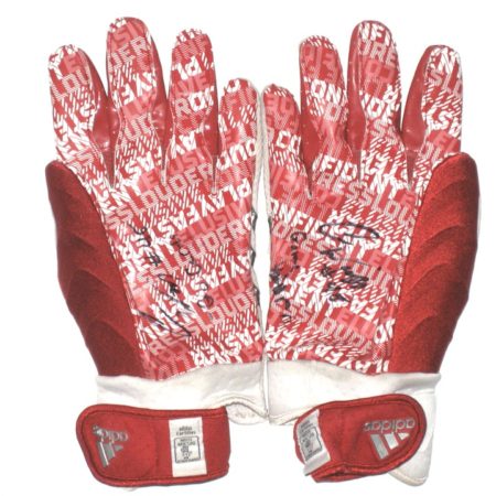 Cole Wick Incarnate Word Cardinals Game Used & Signed Red, White & Silver Adidas Gloves