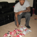 Jay Bromley with 2015 New York Giants Practice Worn & Signed Red & White Nike Superbad 3XL Gloves