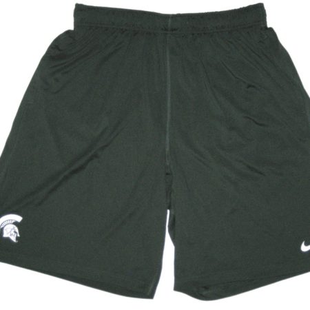 Darien Harris Practice Worn & Signed Official Green & White Michigan State Spartans Nike Dri-FIT Shorts