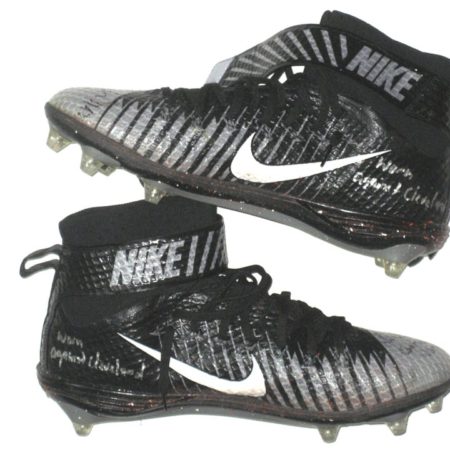 Deon Simon 2016 New York Jets Game Worn & Signed Silver & Black Nike Lunarbeast Elite TD Cleats - Worn In 31-28 Win Vs Cleveland Browns, 2 Tackles!