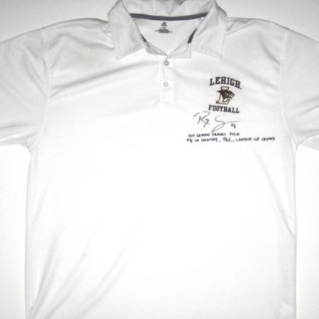 Ryan Spadola Travel Worn & Signed Official White Lehigh Mountain Hawks Russell Polo Shirt