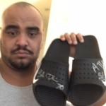 AJ Francis Official Tampa Bay Buccaneers Autographed "ATTACK" Black Nike Shower Sandals