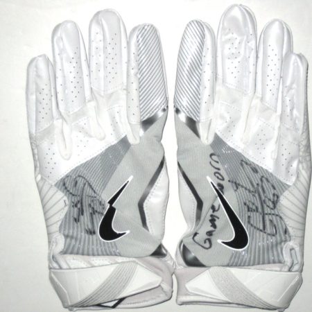 CJ Fiedorowicz 2016 Houston Texans Game Used & Signed White, Gray & Silver Nike XXL Gloves