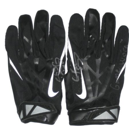CJ Fiedorowicz Houston Texans Game Worn & Signed Black & Silver Nike Vapor Jet 3XL Gloves
