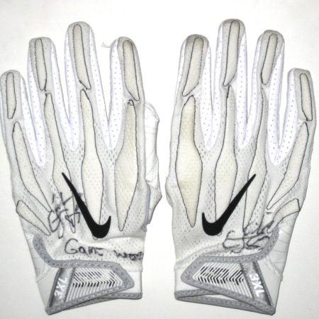 CJ Fiedorowicz Houston Texans Game Used & Signed White & Silver Nike Superbad 4.0 Gloves