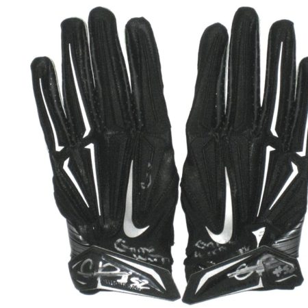 Craig Robertson New Orleans Saints Game Used & Signed Black & Silver Nike Superbad XL Gloves