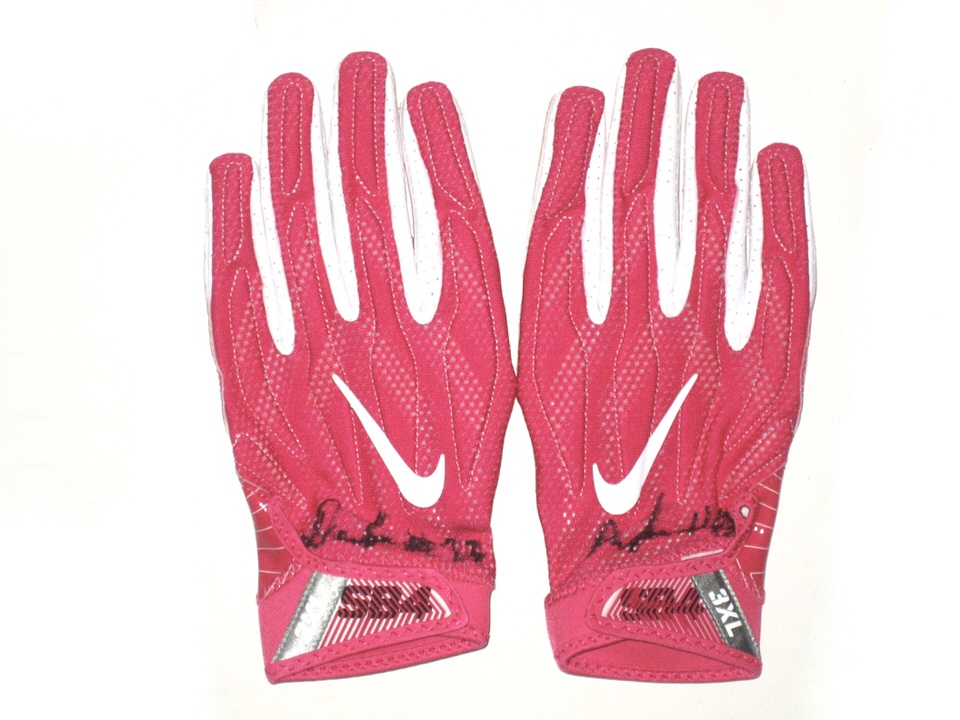 Deon Simon New York Jets Game Issued & Signed Pink & Breast Cancer Awareness Nike Superbad 4.0 Gloves - Big Dawg Possessions