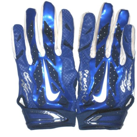 Orleans Darkwa 2016 New York Giants Practice Worn & Signed Blue & White Nike Vapor Jet Gloves