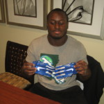 Orleans Darkwa New York Giants Practice Worn & Signed Blue & White Nike Vapor Jet Gloves - Image 8