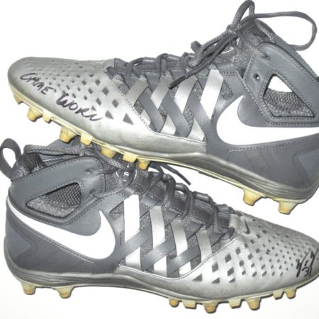 Trevin Wade New York Giants Game Used & Signed Silver & White Nike Huarache Cleats