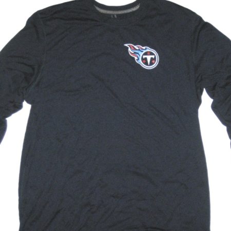 Alex Tanney Training Worn Navy Blue Tennessee Titans #11 Long Sleeve Nike Dri-FIT XL Shirt
