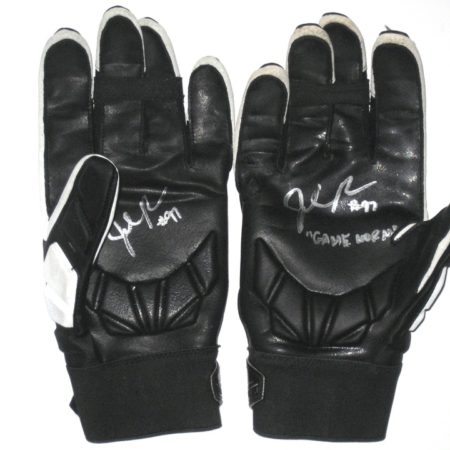 Josh Mauro Arizona Cardinals Game Used & Signed Black & White Nike Hyperbeast XXL Gloves