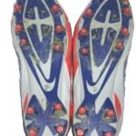 Orleans Darkwa 2016 New York Giants Game Worn & Signed Red, Gray & Blue Nike Alpha Pro Cleats