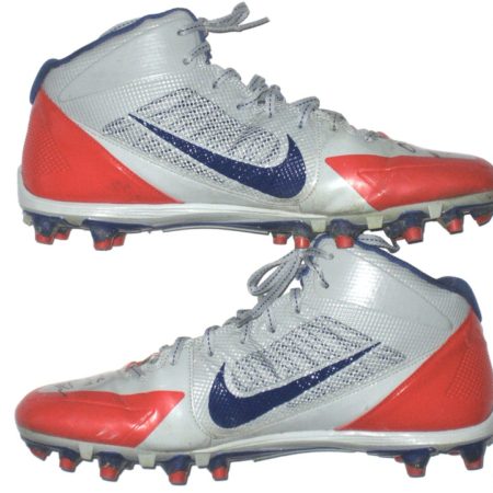 Orleans Darkwa 2016 New York Giants Game Used & Signed Red, Gray & Blue Nike Alpha Pro Cleats