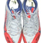 Orleans Darkwa 2016 New York Giants Game Worn & Signed Red, Gray & Blue Nike Alpha Pro Cleats