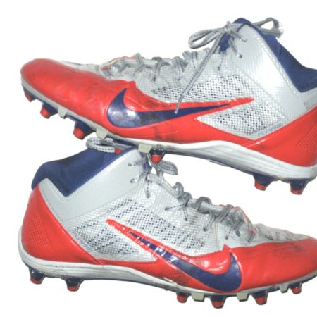 Orleans Darkwa 2016 New York Giants Game Used & Signed Red, Gray & Blue Nike Alpha Pro Cleats