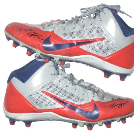 Orleans Darkwa 2016 New York Giants Game Used & Signed Red, Gray & Blue Nike Alpha Pro Cleats