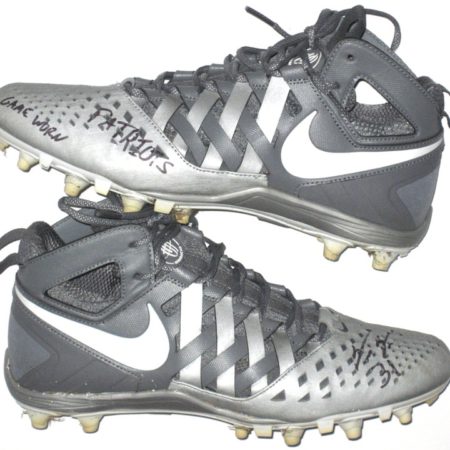 Trevin Wade New York Giants Game Used & Signed Silver & White Nike Huarache Cleats -Worn vs New England Patriots, 4 Tackles!