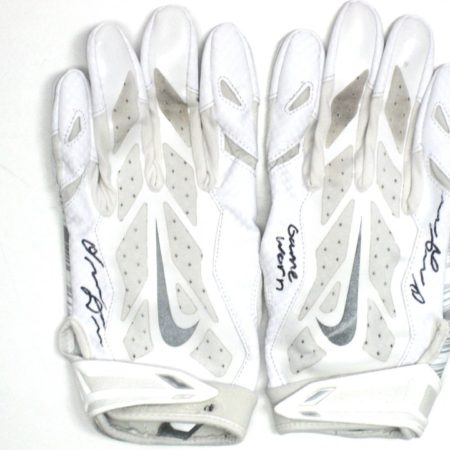 Orleans Darkwa 2016 New York Giants Game Worn & Signed White & Silver Nike Vapor Jet Gloves