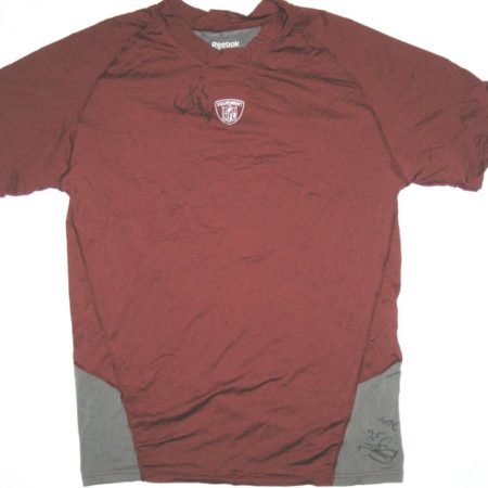 Darrel Young Washington Redskins 2014 Training Worn & Autographed Burgundy & Gray Reebok XL Shirt