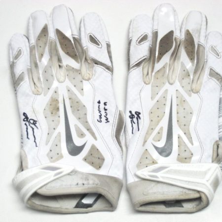 Orleans Darkwa New York Giants Game Used & Signed White & Silver Nike Vapor Jet Gloves