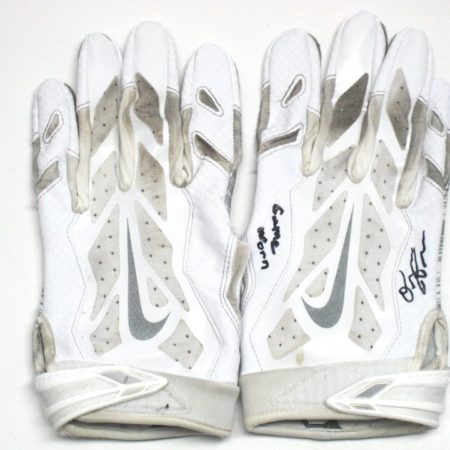 Orleans Darkwa New York Giants Game Used & Signed White & Silver Nike Vapor Jet Gloves