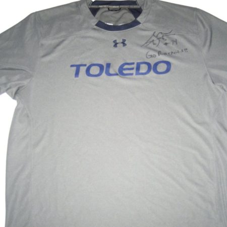 Storm Norton Training Worn & Signed Gray & Blue Toledo Rockets Under Armour Shirt