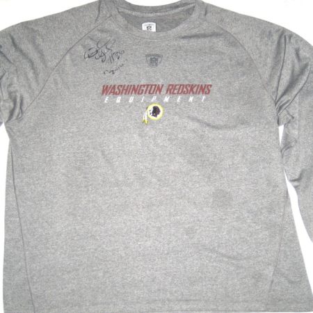 Darrel Young 2010 Training Worn & Signed Gray Washington Redskins Equipment Long Sleeve Reebok Shirt