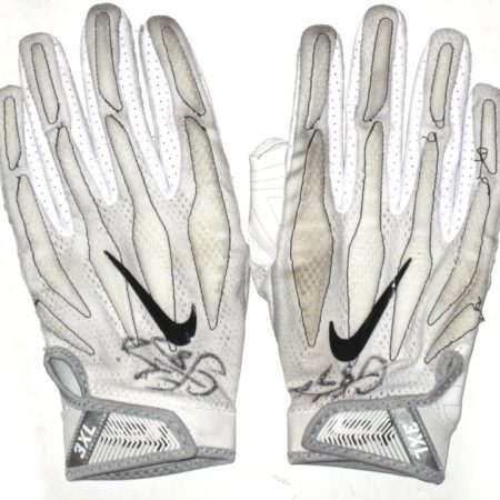 CJ Fiedorowicz 2016 Houston Texans Game Worn & Signed White & Silver Nike Superbad 4.0 3XL Gloves