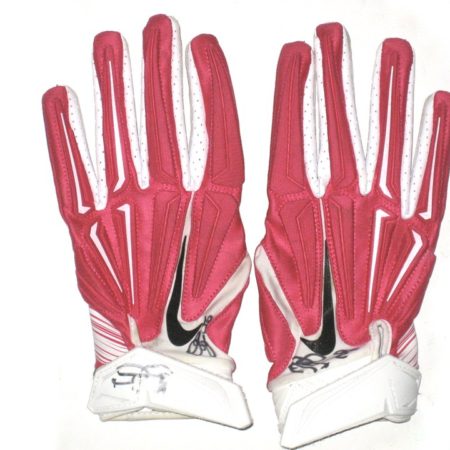 Darrel Young Washington Redskins Game Worn & Signed Pink & White Breast Cancer Awareness Nike Superbad Gloves