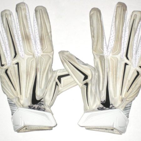 Darrel Young Washington Redskins Game Worn & Signed White & Silver Nike Superbad Gloves